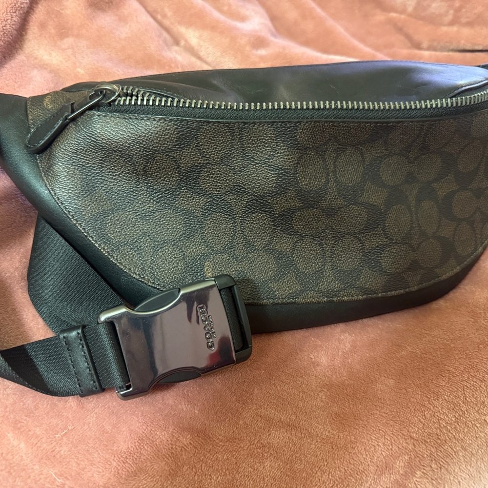 Coach Signature Brown and Black Belt Bag